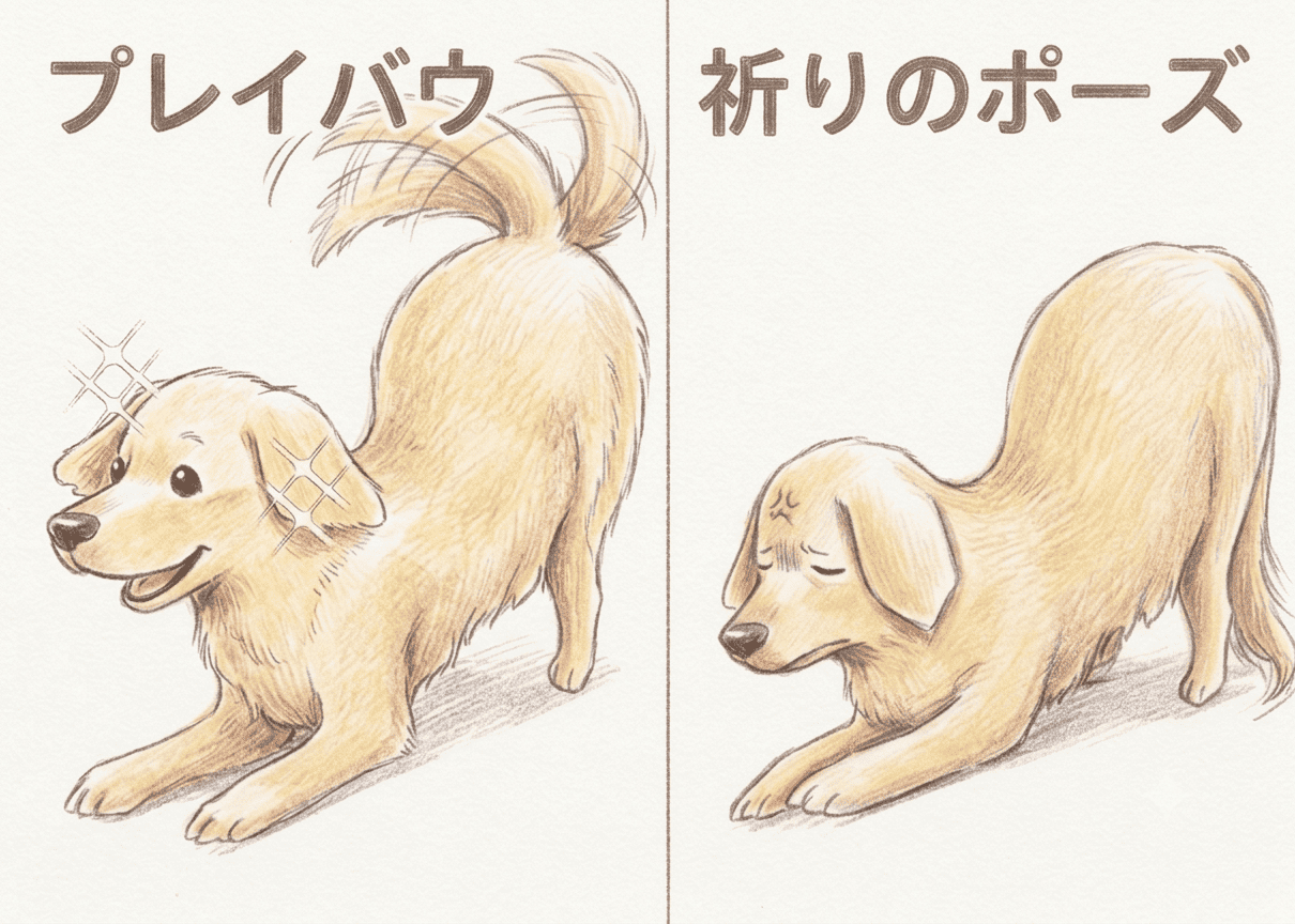 犬が腹痛のある時にする祈りのポーズ